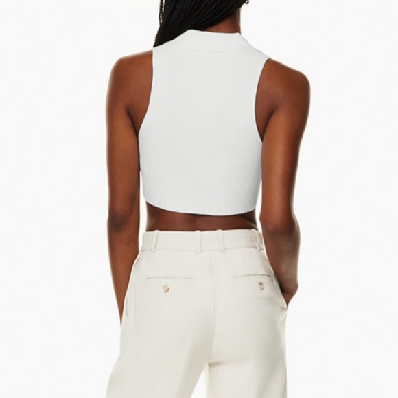 OLD - BABATON Sculpt Knit Polo Top White Cropped XL Aritzia - Picture 5 of 8